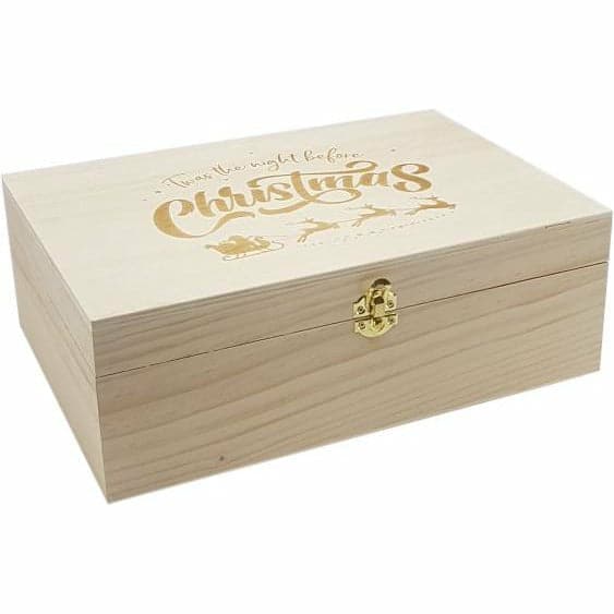 Rosy Brown Wooden Keepsake Christmas Eve Box With Printed Sleigh Christmas
