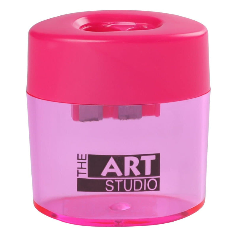 Violet Red The Art Studio 2 Hole Oval Pencil Sharpener With Catcher Drawing Accessories