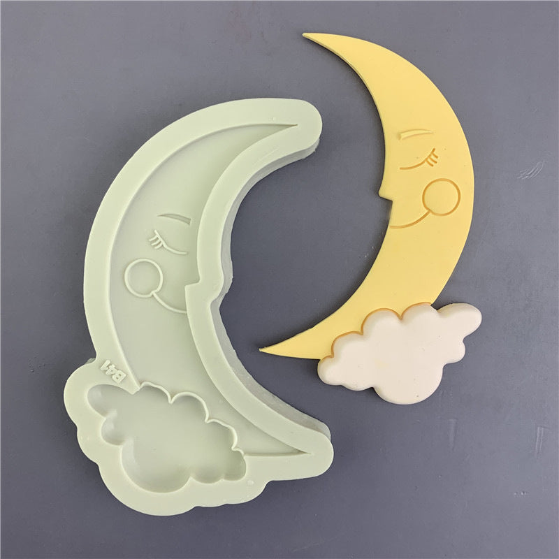 Slate Gray The Clay Studio Smiling Moon And Clouds Silicone Mould for Polymer Clay and Resin 12x6.7x1cm Resin Moulds
