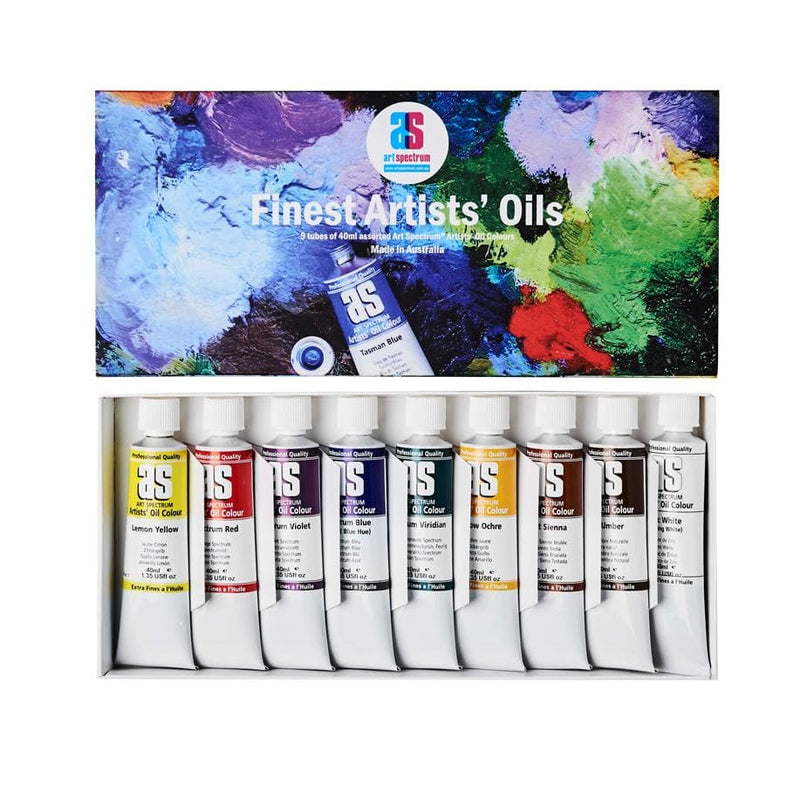 Lavender Art Spectrum Set Of 9 X 40mL Series 1 Artist Oil Paint Assorted Colours Oil Paints