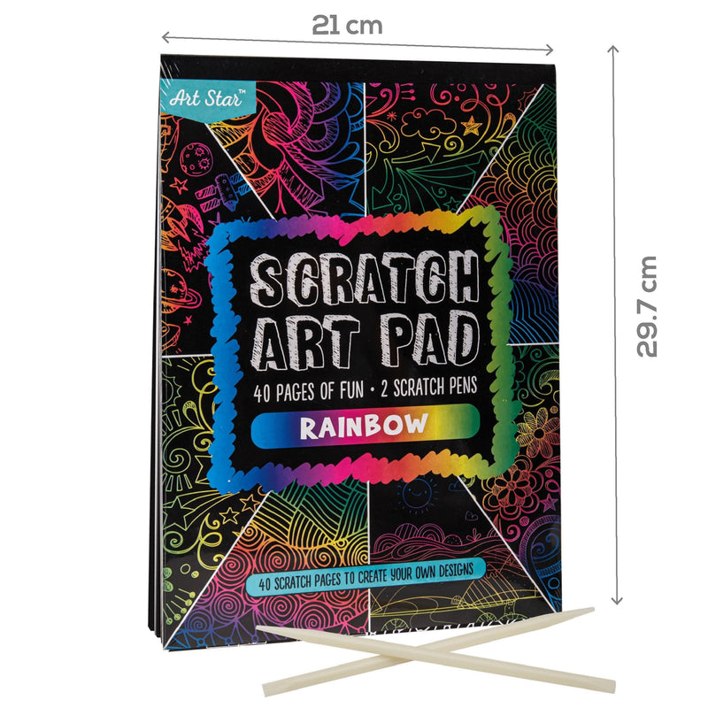 Black Art Star A4 Scratch Art Pad 40 Sheets Rainbow Kids Craft Kits