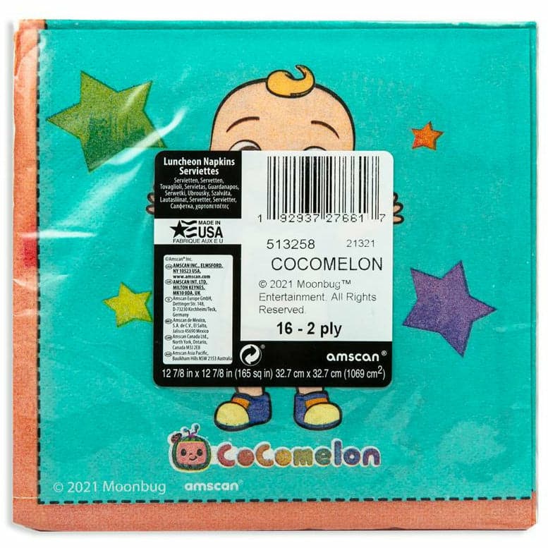 Light Sea Green Cocomelon Lunch Napkins Party Supplies