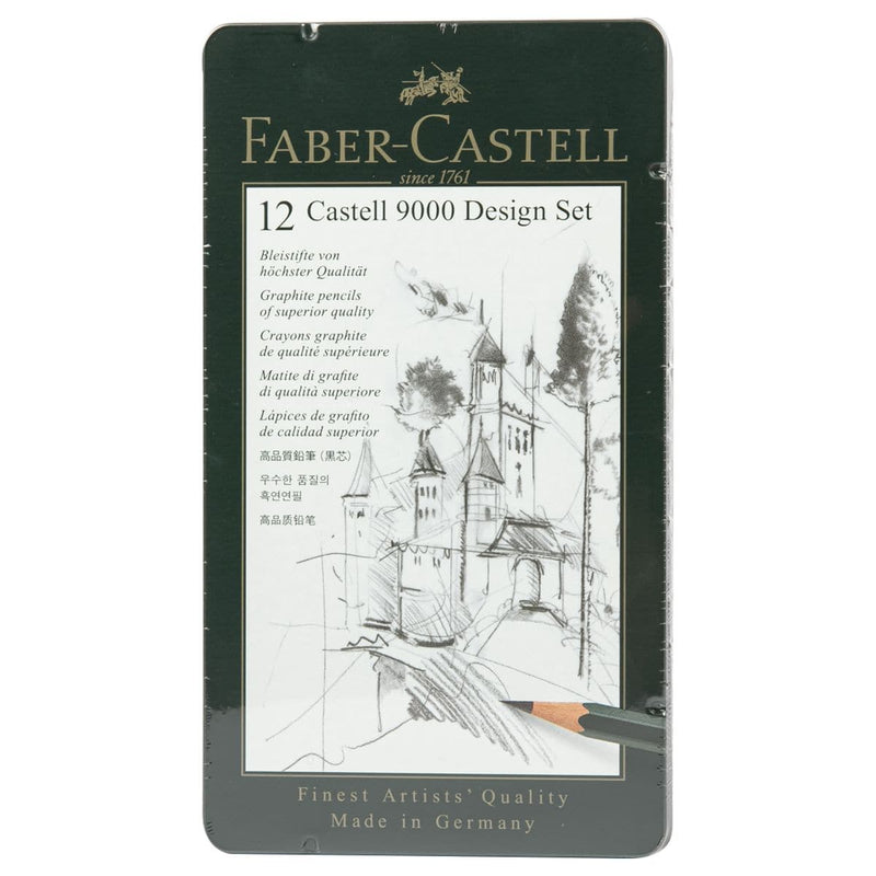 Dark Slate Gray Castell 9000 Graphite Pencils  Design Set Assorted – Tin of 12   Includes 12 pencils  5B- 5H Pastels & Charcoal