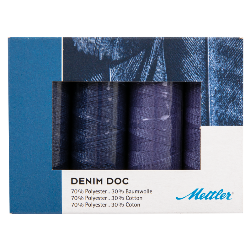 Dark Slate Blue Mettler Denim Doc Thread Kit 4/Pkg Sewing Threads