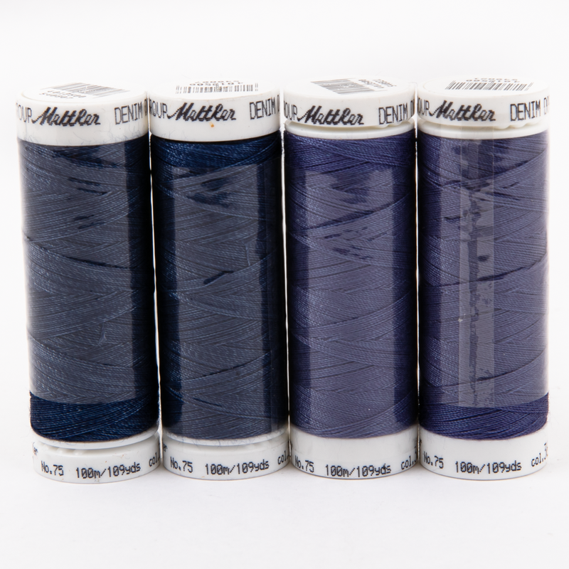 Dark Slate Gray Mettler Denim Doc Thread Kit 4/Pkg Sewing Threads