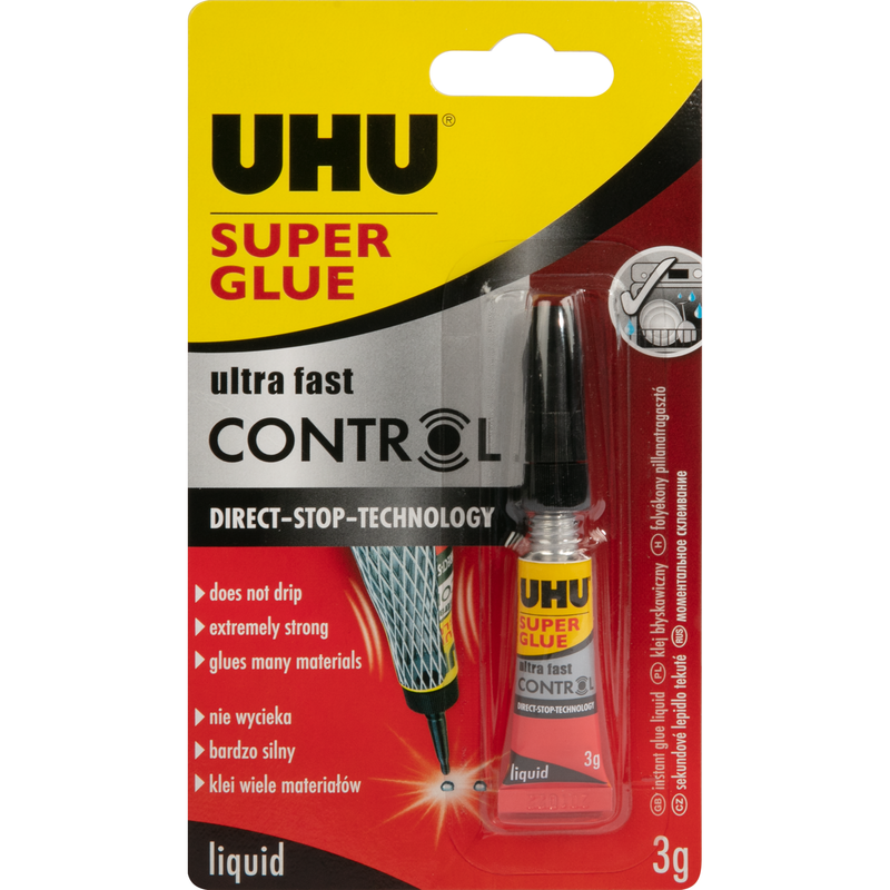 Black UHU Super Glue Ultra Fast Control Liquid 3g