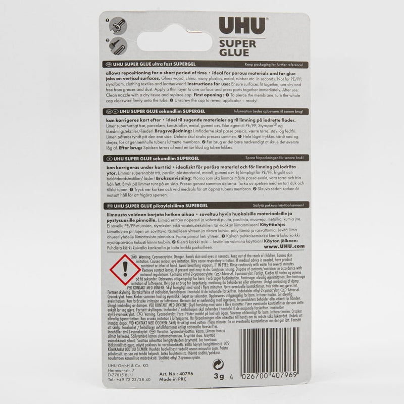 Light Gray UHU Super Glue Ultra Fast Gel 3ml Glues