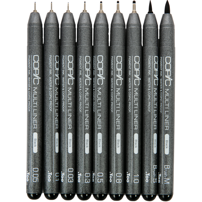 Dark Slate Gray Copic Multiliner Set B-2. Set of 9. Black Pens Pens and Markers