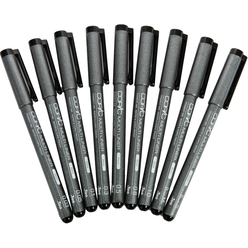 Dark Slate Gray Copic Multiliner Set B-2. Set of 9. Black Pens Pens and Markers