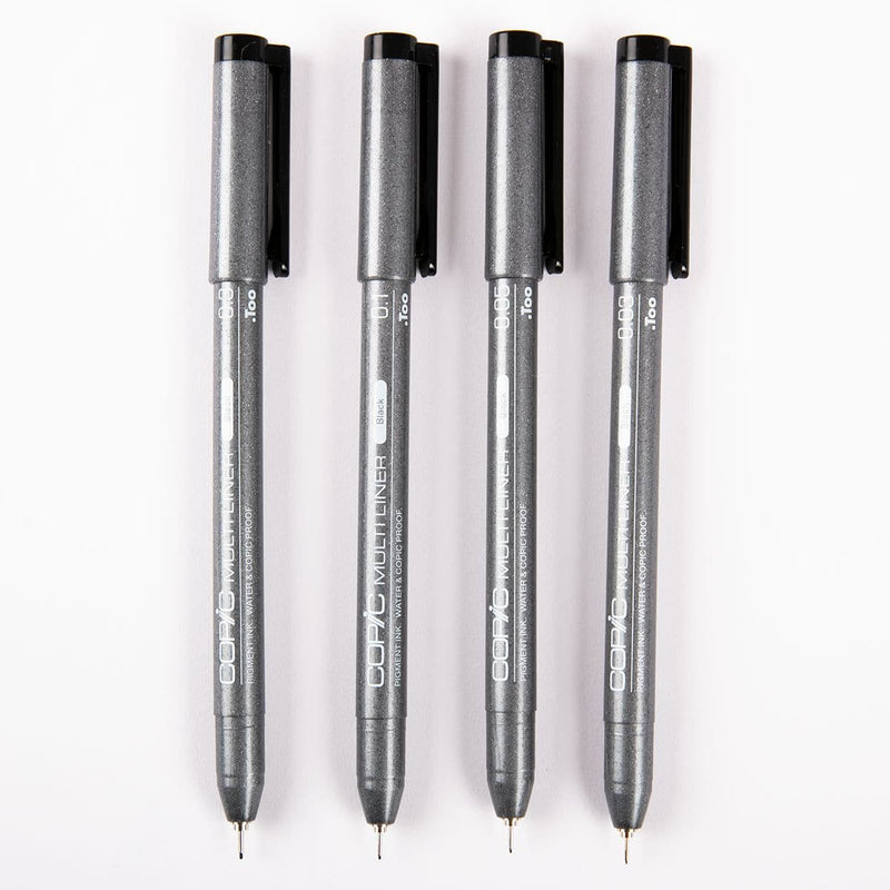 White Smoke Copic Multiliner Set - Black Set A Set of 4 Fine Nib Ink Pens Pens and Markers
