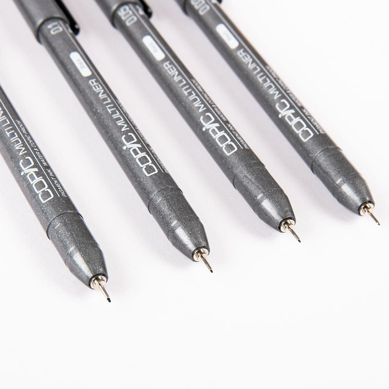 White Smoke Copic Multiliner Set - Black Set A Set of 4 Fine Nib Ink Pens Pens and Markers