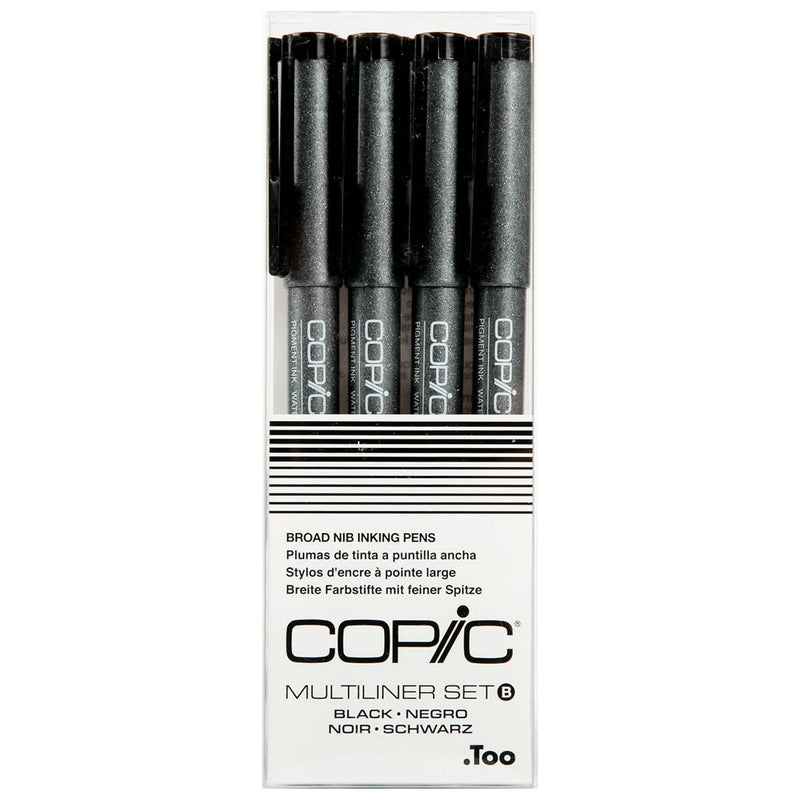 Black Copic Multiliner Set - Black Set B Set of 4 Fine Nib Ink Pens Pens and Markers