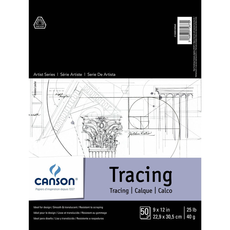 Black Canson Artist Series Tracing Paper Pad 9"X12" - 50 Sheets Pads