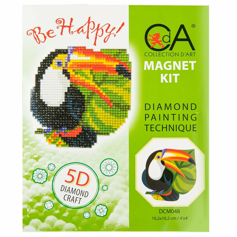 Yellow Green Be Happy Toucan Diamond Painting  Mosaic Magnet Kit -
10.2cm x 10.2cm - Collection  D'Art Diamond Painting Kit