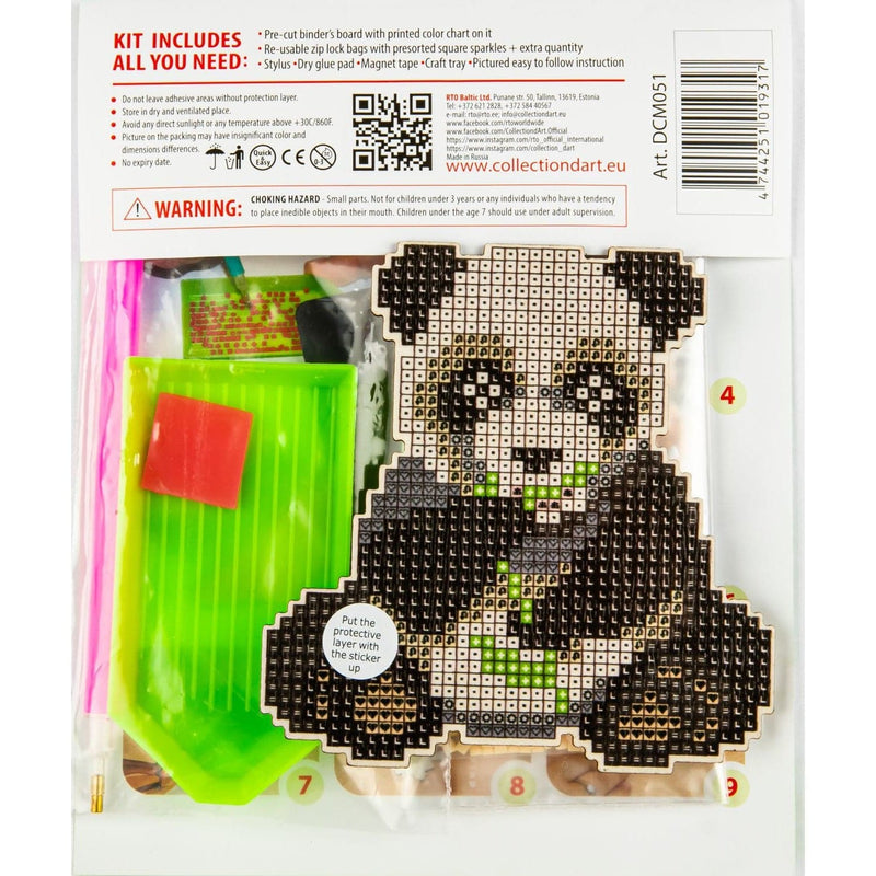 Lawn Green Be Happy Panda Diamond Painting  Mosaic Magnet Kit -
10.2cm x 10.4cm - Collection  D'Art Diamond Painting Kit