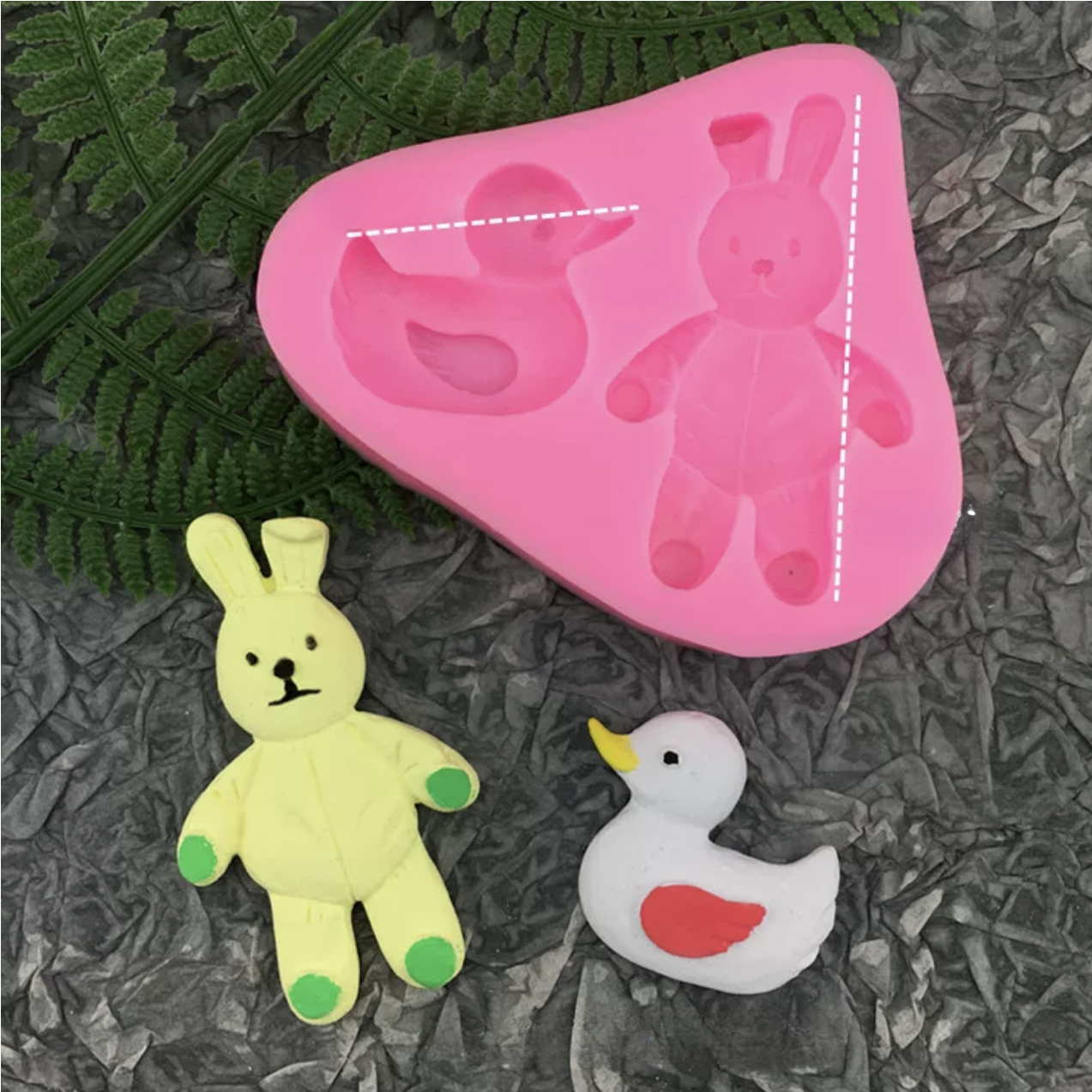 Dark Slate Gray The Clay Studio Cartoon Rabbit And Little Yellow Duck Silicone Mould for Polymer Clay and Resin 7.5x9x1.2cm Resin Moulds