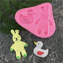 Dark Slate Gray The Clay Studio Cartoon Rabbit And Little Yellow Duck Silicone Mould for Polymer Clay and Resin 7.5x9x1.2cm Resin Craft Moulds