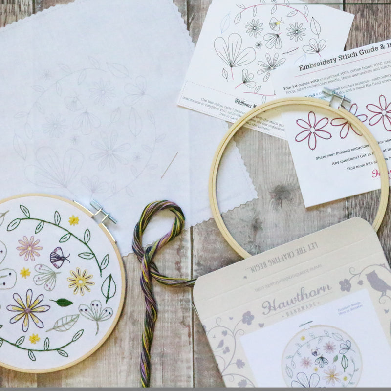 Light Gray Hawthorn Handmade Wildflower Meadow Embroidery Kit Needlework Kits
