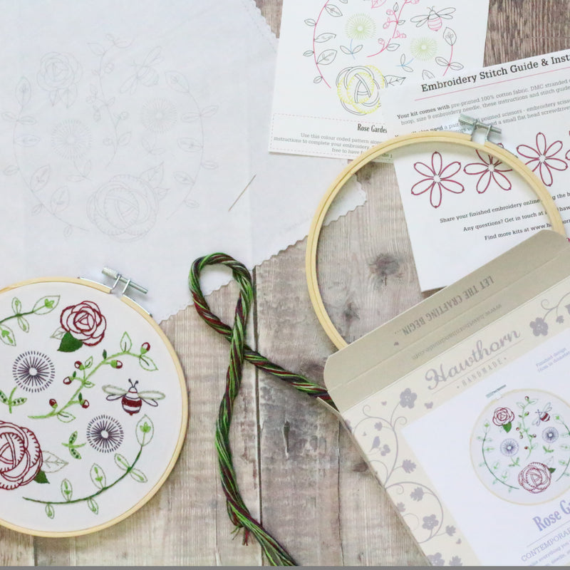 Gray Hawthorn Handmade Rose Garden Embroidery Kit Needlework Kits