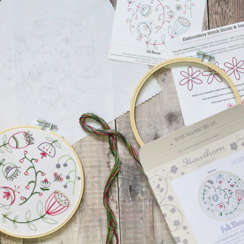 Gray Hawthorn Handmade Folk Blossom Embroidery Kit Needlework Kits