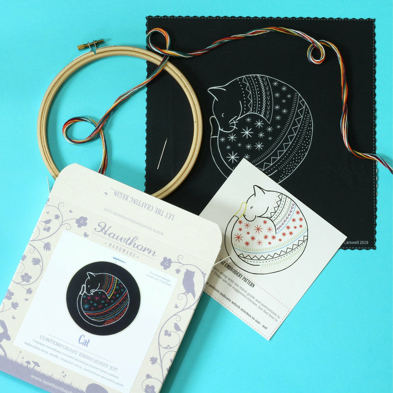 White Smoke Hawthorn Handmade Black Cat Embroidery Kit Needlework Kits