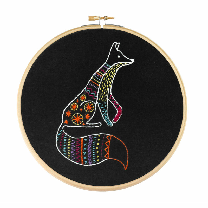 Black Hawthorn Handmade Black Fox Embroidery Kit Needlework Kits
