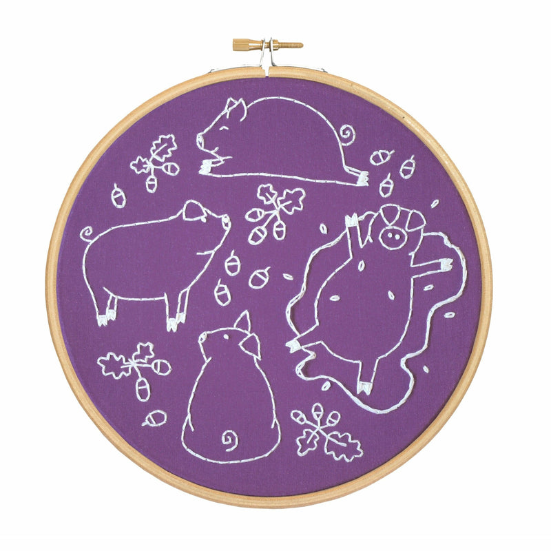 Dim Gray Hawthorn Handmade Playful Pigs Embroidery Kit Needlework Kits