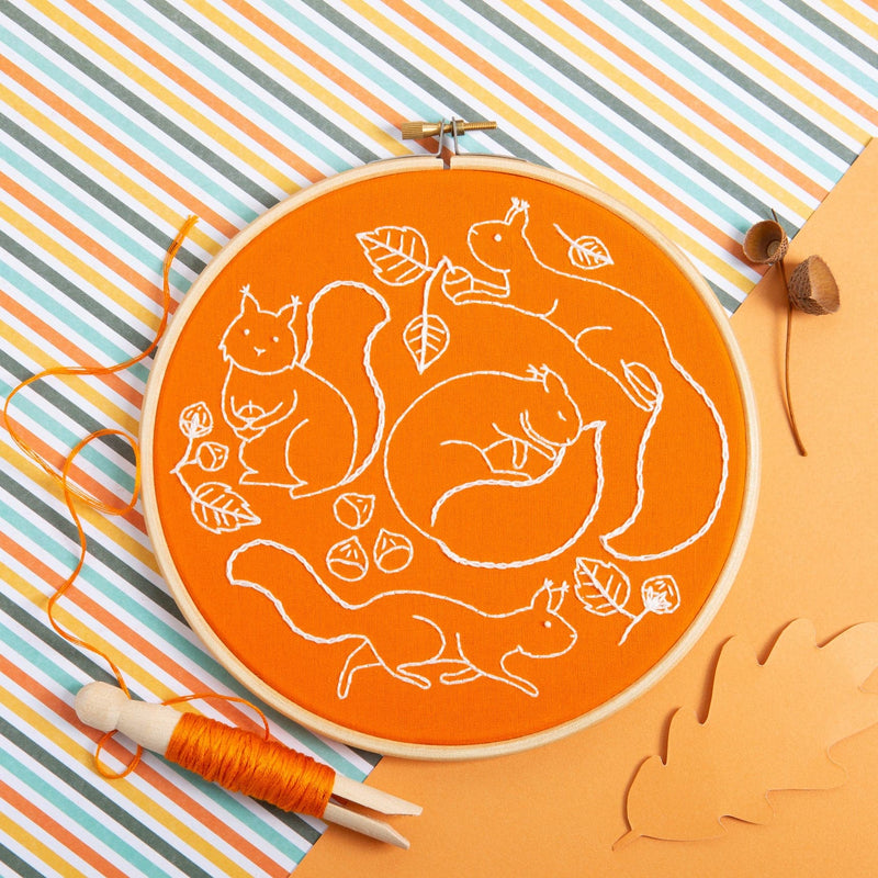 Dark Orange Hawthorn Handmade Scurrying Squirrels Embroidery Kit Needlework Kits