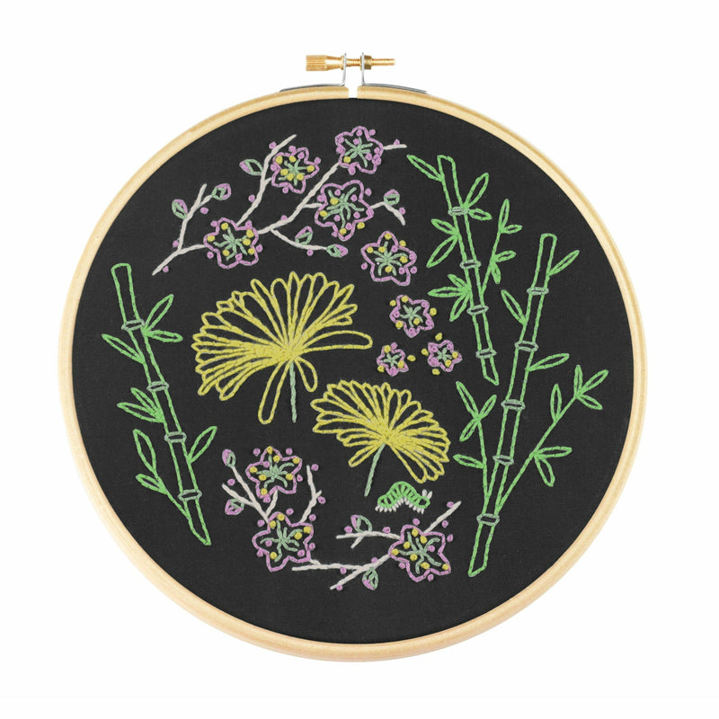 Dark Slate Gray Hawthorn Handmade Black Japanese Garden Embroidery Kit Needlework Kits