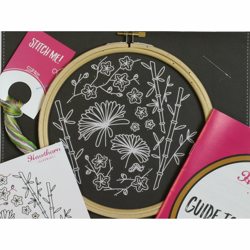 Dark Slate Gray Hawthorn Handmade Black Japanese Garden Embroidery Kit Needlework Kits