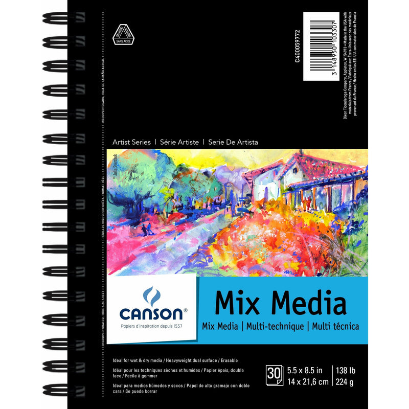 Black Canson Mix Media Pad 5.5"X8.5" - 30 Sheets Pads