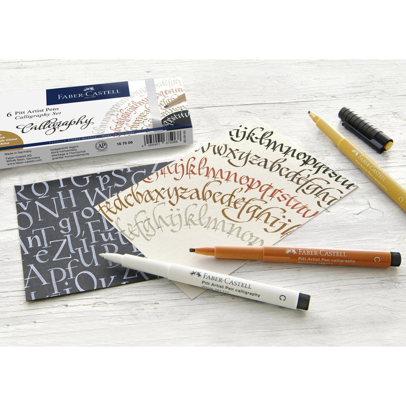 Beige Faber Castell Pitt Artist Calligraphy Pens  Assorted – Pack of 6 Pens and Markers