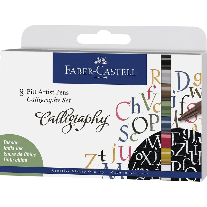 Midnight Blue Faber Castell Pitt Artist Calligraphy Pens  Assorted – Pack of 8 Pens and Markers