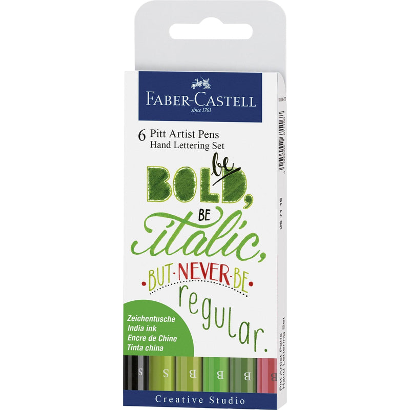 White Smoke Faber Castell Pitt Artist Pens  Hand Lettering  Green Assorted Nibs – Pack of 6 Pens and Markers