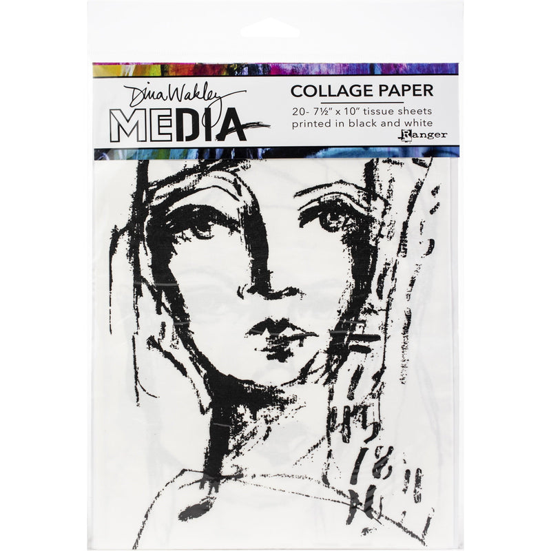 Black Dina Wakley Media Collage Tissue Paper  7.5"X10" 20/Pkg-Faces Planners and Journals