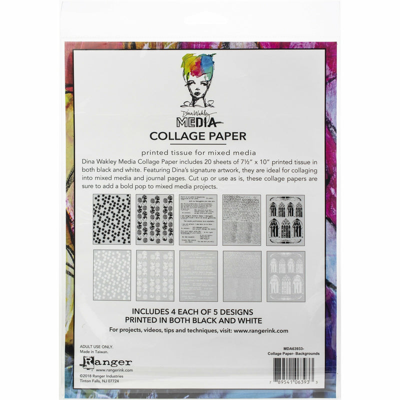 Gray Dina Wakley Media Collage Tissue Paper  7.5"X10" 20/Pkg-Backgrounds Planners and Journals