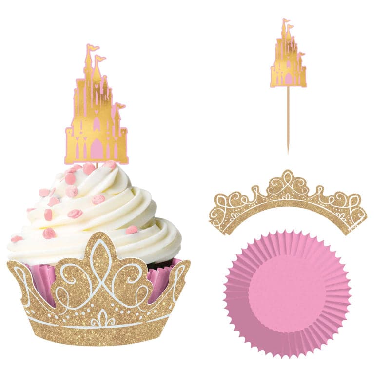 Tan Disney Princess Once Upon A Time Glittered Cupcake Kit (24 Pieces) Party Supplies