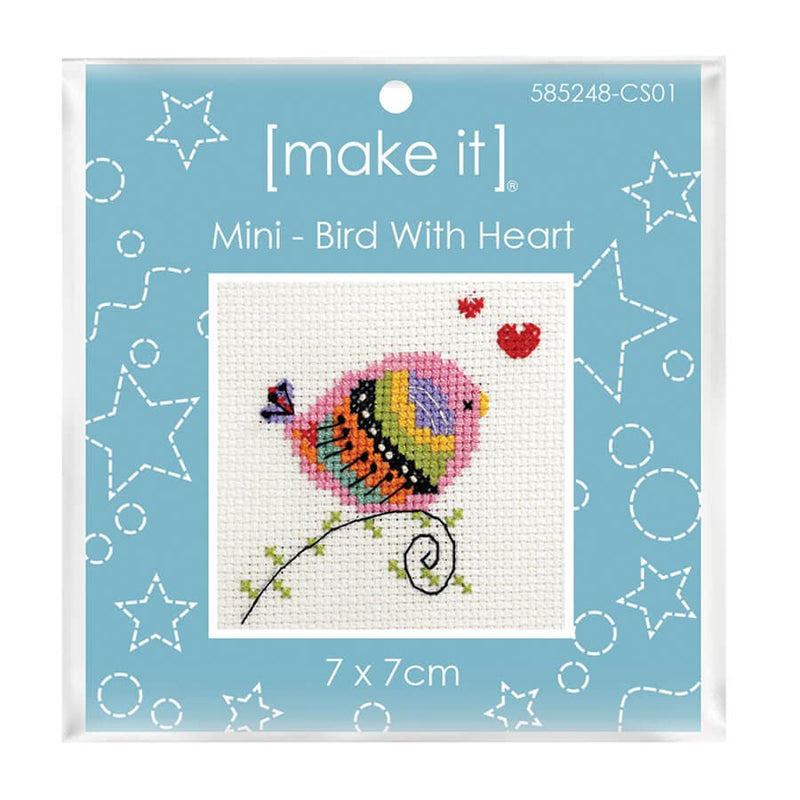 Sky Blue Make It Cross Stitch Kit Mini Kit Bird with Heart 7x7cm Needlework Kits