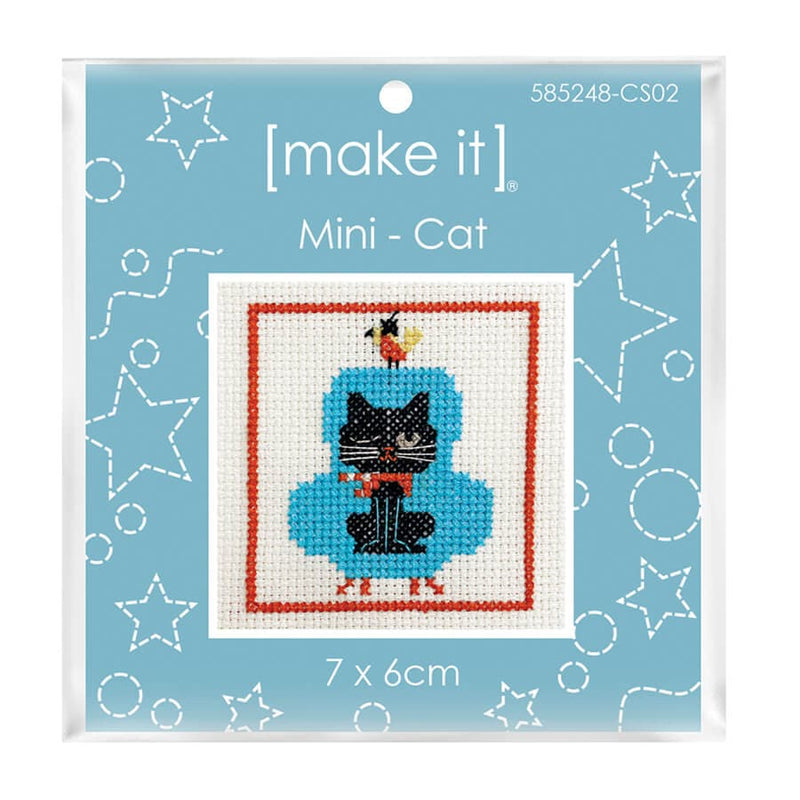 Sky Blue Make It  Cross Stitch Kit Mini Kit Cat 7x6cm Needlework Kits
