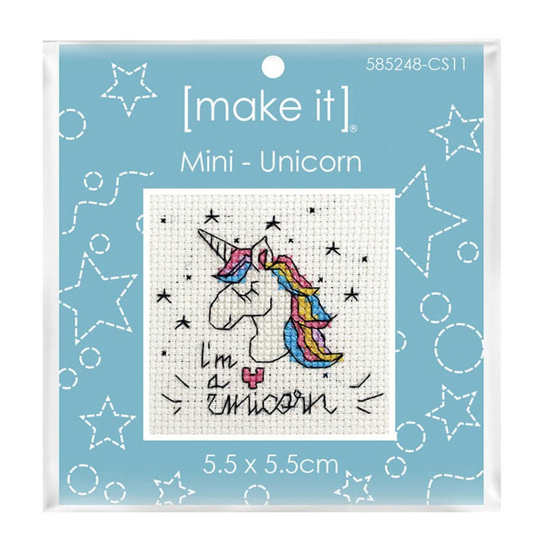 Sky Blue Make It  Cross Stitch Kit Mini Kit Unicorn 5.5x5.5cm Needlework Kits