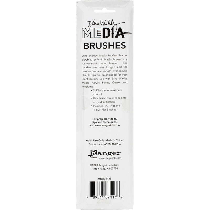 Gray Dina Wakley Media Stiff Bristle Brushes 2/Pkg-38mm & 12mm Planners and Journals