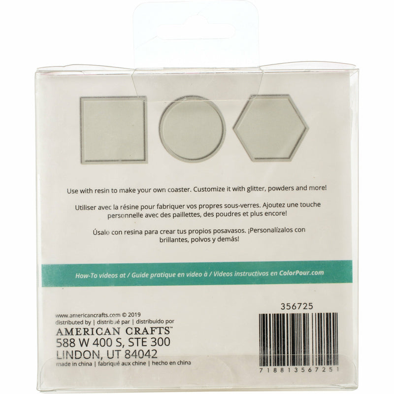 Medium Sea Green American Crafts Color Pour Resin Mold 3/Pkg-Coaster - Circle, Square & Hexagon Moulds