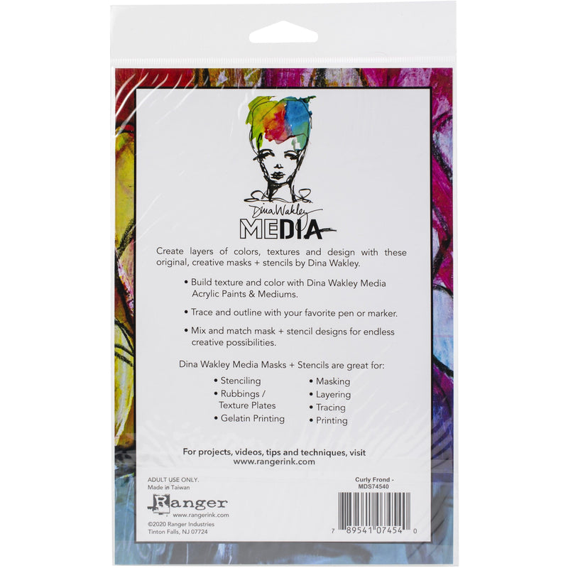 Lavender Dina Wakley Media Stencils + Masks 15x22.5cm-Curly Frond Stencils and Templates