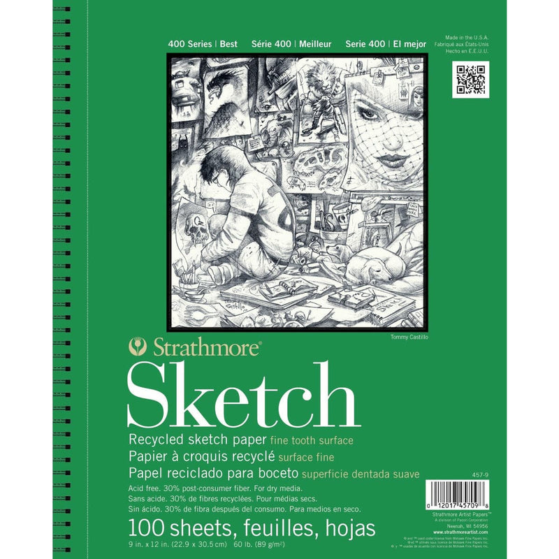Sea Green Strathmore Recycled Sketch Paper Pad Wire Bound 3.5"X5" - 60lb, 100 Sheets Pads