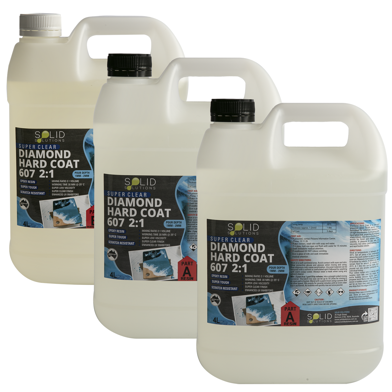 Gray Solid Solutions Diamond Hard Coat 607 UV Resistant Premium Epoxy Resin  2:1 12Litre Kit Acrylic Paints