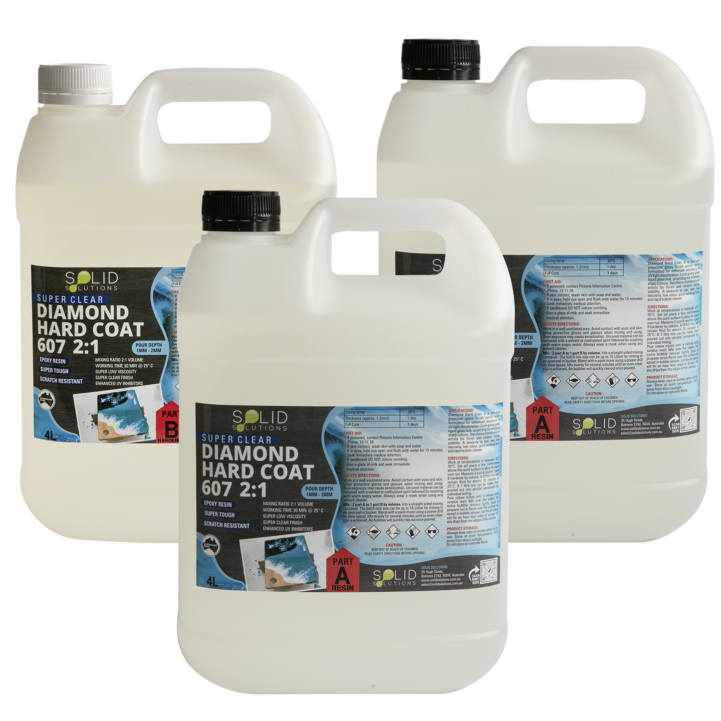 Light Gray Solid Solutions Diamond Hard Coat 607 UV Resistant Premium Epoxy Resin  2:1 12Litre Kit Acrylic Paints
