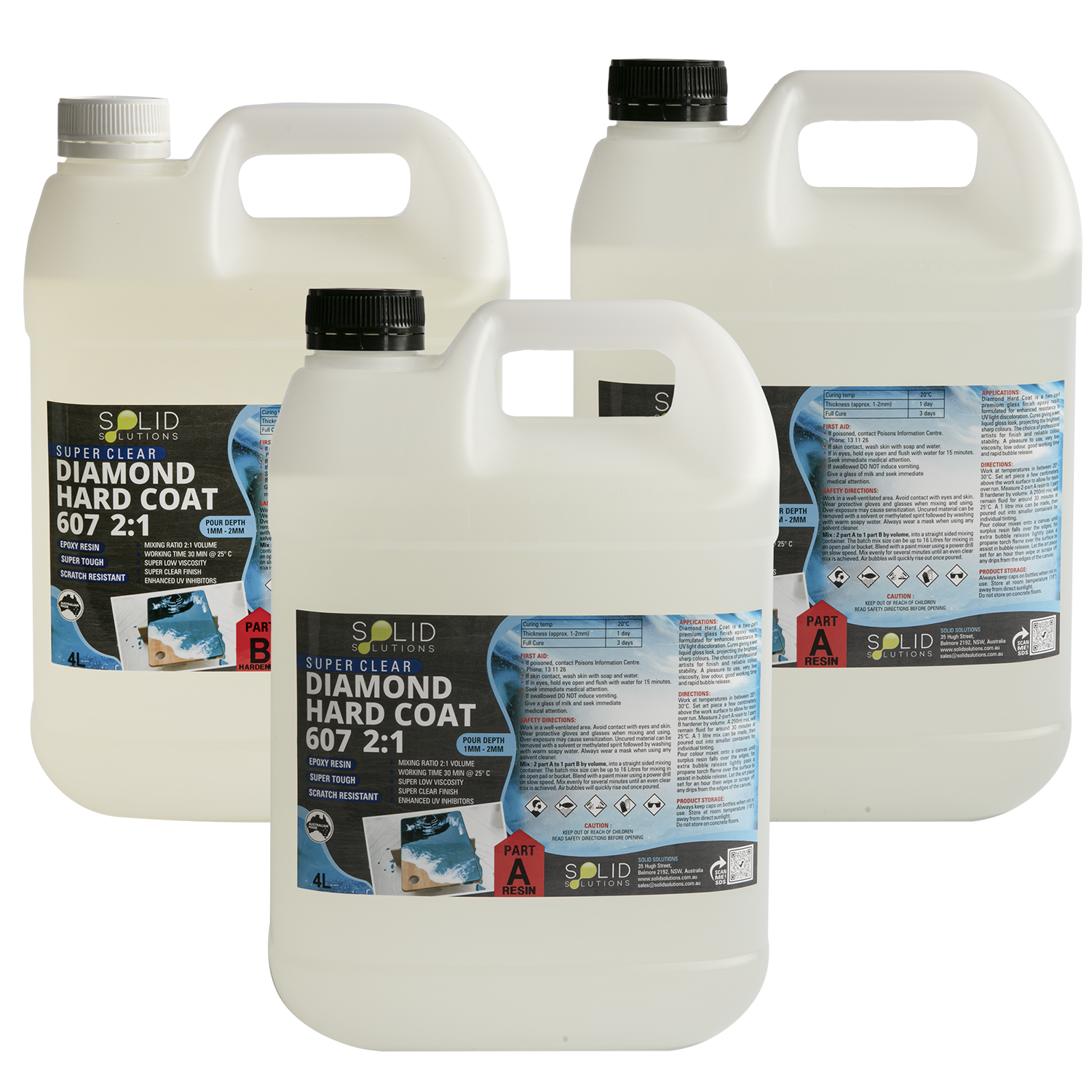 Light Gray Solid Solutions Diamond Hard Coat 607 UV Resistant Premium Epoxy Resin  2:1 12Litre Kit Acrylic Paints