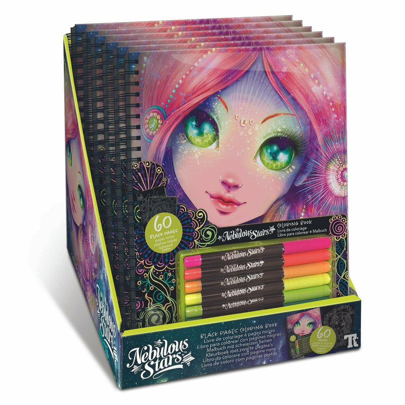 Rosy Brown Nebulous Stars   Colouring Book   Black Pages Kids Art and Craft