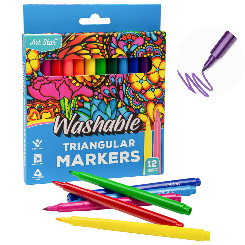 Steel Blue Art Star Washable Triangular Markers (12 Pack) Kids Markers