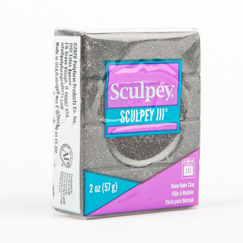 Steel Blue Sculpey III Oven Bake Clay- 57g - Black Glitter Polymer Clay (Oven Bake)